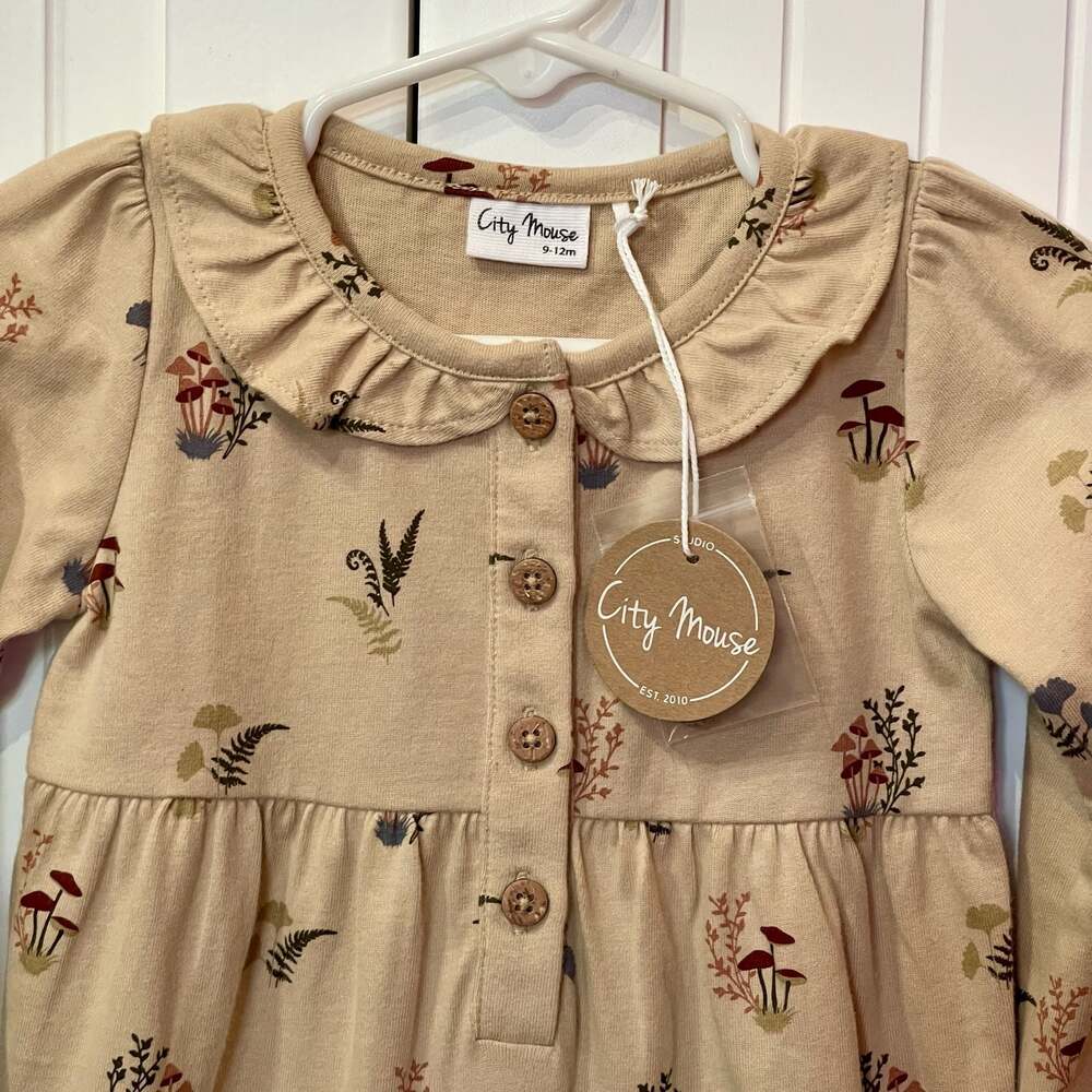 City Mouse Frill Collar Romper in Mushroom Print - Picture 2 of 6